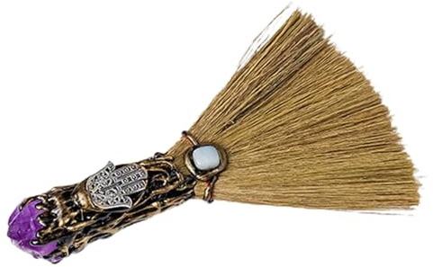 Escoba de Bruja con Natural – Cepillo de Pared Ceremonial, de Limpieza de energía | Herramienta mística Hecha a Mano con Piedras Reiki y Fibras Naturales, Dec0r mágico para meditación
