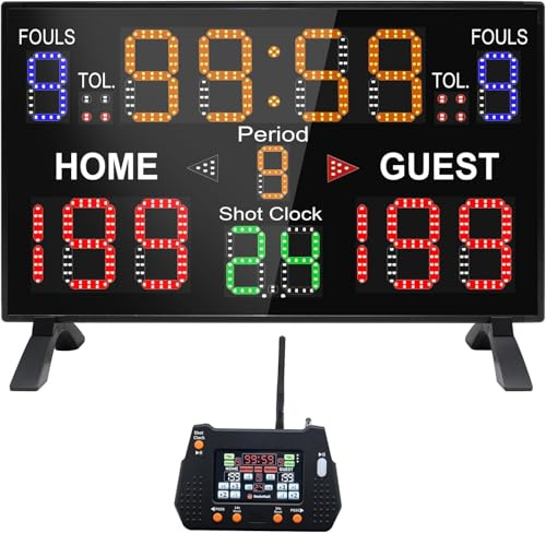 LUCKY TIME Tableau de score de basket-ball avec horloge de tir, 12/14/24/30/25/60 secondes, tableau de score numérique avec télécommande, tableau de score électronique alimenté par piles pour