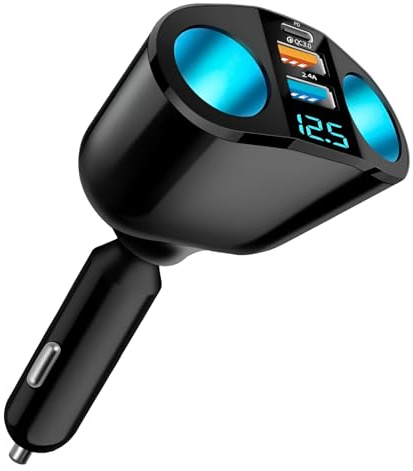 Cargador de Coche Encendedor de Cigarrillos, 120W USB C QC3.0 & PD 12V/24V, Cargador Mechero USB Carga Rapida, Adaptador de Encendedor con Voltímetro LED para SUV/Ttruck/RVs