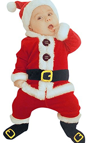 Generisch 4 Stück Baby Weihnachtsoutfit Junge Mädchen Weihnachten Fleece Warm Santa Jacken +Hose+weihnachtsmütze+socken Neugeborene Weihnachtskostüm Strampler Pyjama Bekleidung