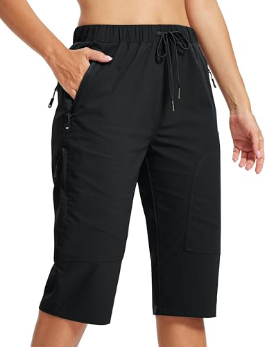 MoFiz Damen Wanderhose Kurz Cargo-Shorts 15 Atmungsaktiv Sommer Outdoorhose Cargohose Jogginghose Caprihose Sporthose Kurz 5 Taschen