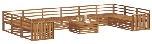 vidaXL Sofagarnituren 11 pcs Natur Massivholz Akazie, Garten-Sofa, Robustes Outdoor-Sofa für die Terrasse, lässige Lounge, bequemes Wohngefühl
