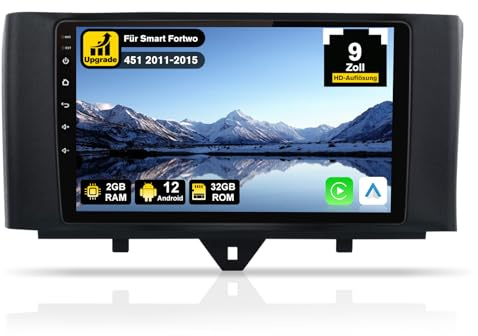 Junsun Autoradio für Smart Fortwo 451 2011 2012 2013 2014 2015, Android 12 System, 2G+32G, 9 Zoll Touchscreen, mit Blende, Navigation Carplay Android Auto Bluetooth MirrorLink WiFi Unterstützung