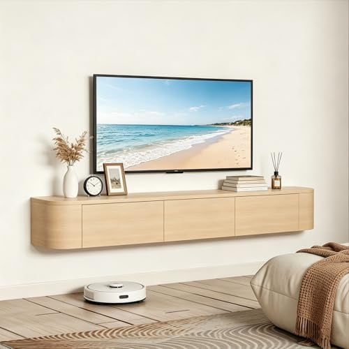 YLGJ&TIDY Floating TV Unit 140CM/55.1'', Media Wall Mounted TV Cabinet, Floating TV Wall Unit Oak for 50'' TV, Middle Storage TV Console for Bedroom, Living Room, Office, Apartment (Oak, 140CM/55.1)