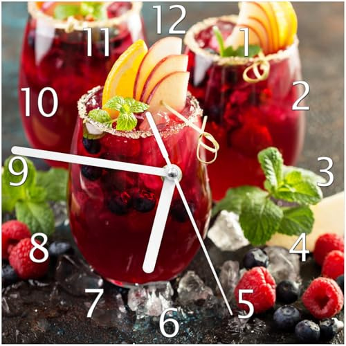 Wallario Design-Wanduhr Sommerlicher Wildbeerencocktail aus Glas, Motiv-Uhr Größe 20 x 20 cm, weiße Zeiger