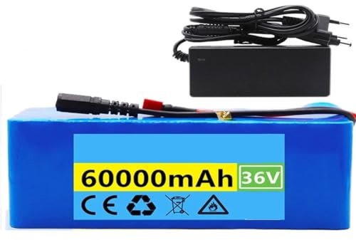 Batterie pour vélo électrique 36V 60Ah 10S3P Batterie Lithium pour Moteurs de vélo/Scooter électrique 800W 750 W ou 500 W avec BMS intégré et Chargeur 36V 60Ah,XT60