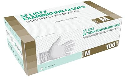 SF Latexhandschuhe M Weiß – 100 Stück Einweghandschuhe, Einmalhandschuhe, Latex Handschuhe, Gummihandschuhe für Medizin, Reinigung, Küche, Kosmetik, Tattoo & Haushaltsarbeiten – Puderfrei, Reißfest
