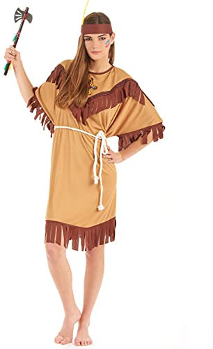 DEGUISE TOI - Déguisement indienne bicolore femme - Robe - Ceinture - Bandeau - XL - Marron - Déguisements adultes - 100% Polyester - Laver à la main - Carnaval
