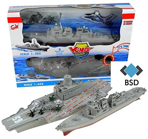 BSD Flugzeugträger und Schlachtschiff Modell mit Ton und Licht - Flugzeugträger mit Militärflugzeuge, Hubschrauber und Schlachtschiff
