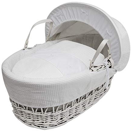 ELEGANT BABY White Waffle with Bows Wicker Moses Basket Bedding Set Dressings only with Padded Liner (Basket & Fittings not Included)