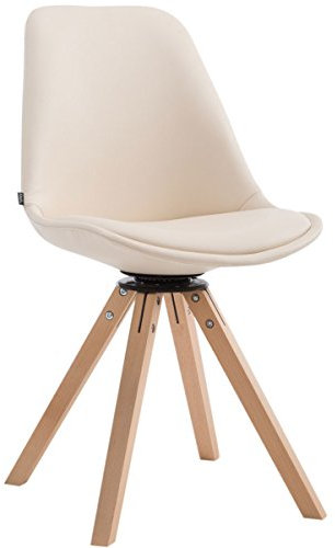 Chaise Scandinave Calais en Similicuir I Pieds Bois De Hêtre Carrés I Chaise Pivotante avec Dossier I Chaise Design Retro, Couleur:crème, Couleur du Cadre:Natura