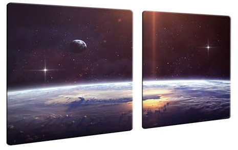 DAMU | Herdabdeckplatte 2teilig 2x40x52 Herdabdeckung Ceranfeld Glasschneideplatte Ceranfeldabdeckung 80x52 Herdplattenabdeckung Kochfeld Abdeckung Schneidebrett Glasplatte Weltall Sterne Schwarz