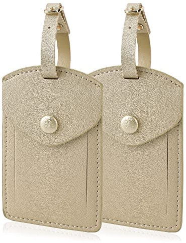 Kofferanhänger mit Adressschild,Gepäckanhänger aus Leder für Herren Damen,ID-Tags mit vollständiger Rückseitenschutzabdeckung für Kreuzfahrtschiffe, Reisezubehör-Tags 2er Set (Champagner 01)