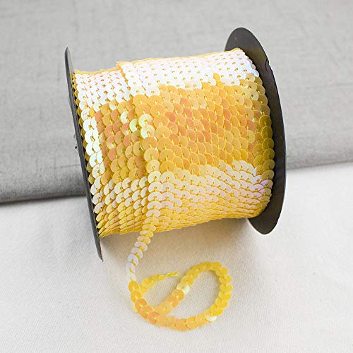 GLITZFAS 90m*6mm Pailletten Bänder Farbiges Glitzer Paillettenband Borten Rolle für DIY Handwerk Bastelprojekte Tanzbekleidungen Armband Dekorationen (Gelb)