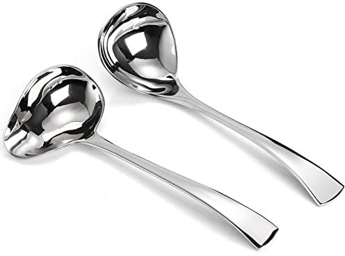 Yarlung Set of 2 Soup Spoon 18cm Sauce Drizzle Spoon with Spout, 18/10 Stainless Steel Gravy Mini Ladle Kitchen Utensils Table Serving