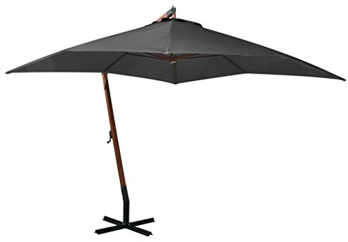 vidaXL Tannenholz Massiv Ampelschirm mit Mast Sonnenschirm Gartenschirm Strandschirm Marktschirm Schirm Terrasse Garten Anthrazit 3x3m