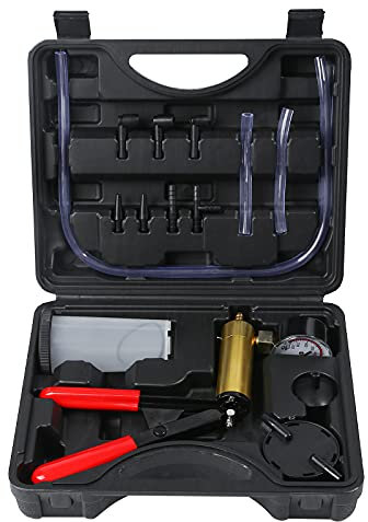 Yonligonju Kit de purga de frenos con bomba de vacío de mano con adaptadores de manómetro, juego de purga de líquido de frenos automotriz para bicicleta, coche, camión (negro)