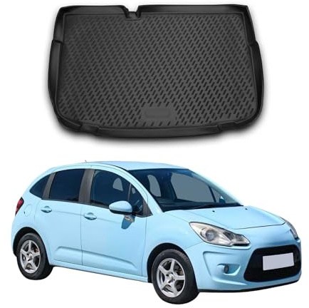 Kofferraummatte Kofferraumwanne kompatibel mit Citroen C3 2009-2016 Gummi TPE Schwarz