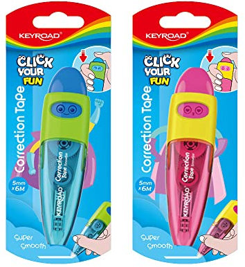 Keyroad Einziehbares Korrekturband, Blau oder Grün, Trockenanwendung, Schiebmechanismus, bequemer Griff, Korrekturstift, ideal als Schulmaterial