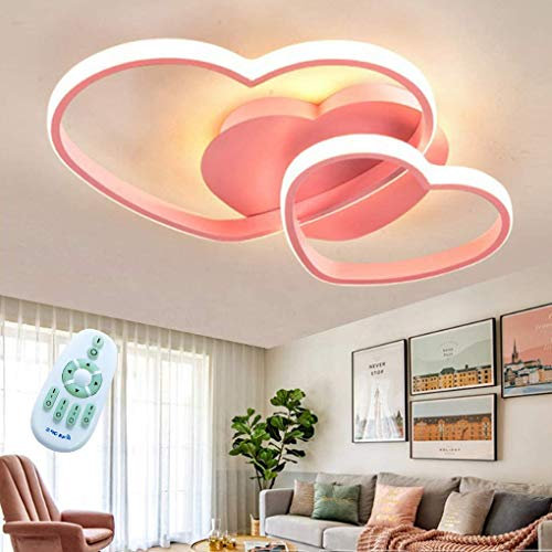 LED Deckenleuchte Modern Liebe Herz Design Deckenlampe Warme Romantische Dimmbar Mit Fernbedienung Kronleuchter Acryl Schirm Deckenlicht Wohnzimmerlampe Esszimmer Schlafzimmer Küchen Flur Lampen,Rosa