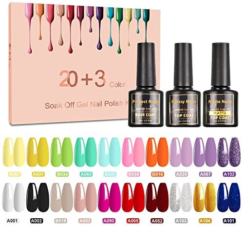 Smalto Semipermanente- NAILMASHA 23 Pcs 8ml Smalti Semipermanenti per Unghie in Gel LED con Base e Top Coat, Matt Top, Nudo Neon Nero Glitter Kit Semipermanente Unghie Collezione di Smalto per Unghie