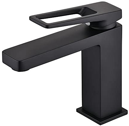 SHUNLI Robinet Salle de Bain Mitigeur Lavabo,Moderne Robinet de lavabo Design Créatif,Monotrou Mousseur Robinetterie,Laiton Pure,Noir