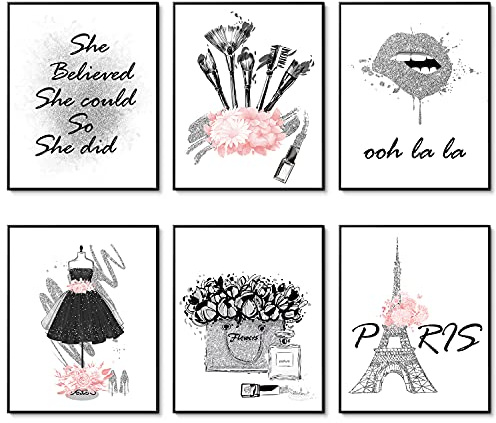 HOGEBIG Impressions d'art mural gris rose Lot de 6 Photos de toile Décoration murale vintage Ensemble d'affiches d'art de mode Décor de chambre 8''x10'' (20.3x25.4cm) SANS CADRE