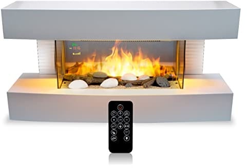 Classic Fire Chimenea Eléctrica, Toronto, 230V/2000W, con Mando a Distancia, Efecto Llama LED, Blanca