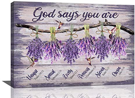 Violetter Lavendel-Wandkunst God Says You Are, Wanddekoration, rustikaler Kolibri, Lavendel-Bilder, motivierend, gerahmt, modernes Kunstwerk für Damen, Zuhause, Wohnzimmer, Badezimmer, 61x40.6 cm