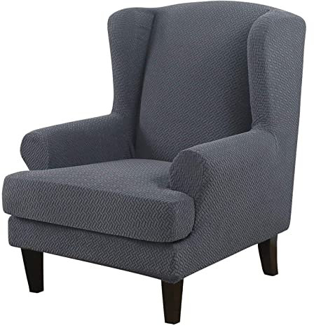 FASCINATDECO Ohrensessel Husse Ohrensessel Bezug Stretch Sesselhussen Sessel Bezug Husse für Ohrensessel Antirutsch Spandex Sesselbezug (Jacquard Grau)