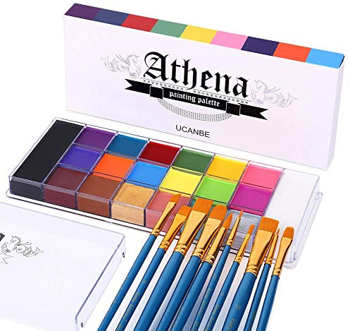 UCANBE Pittura per Viso 20 Colori con Pennelli,Body Painting Colori per Trucco Halloween Durevole,Colori per Pancia Gravidanza,Trucco Teatrale,Effetti Speciali