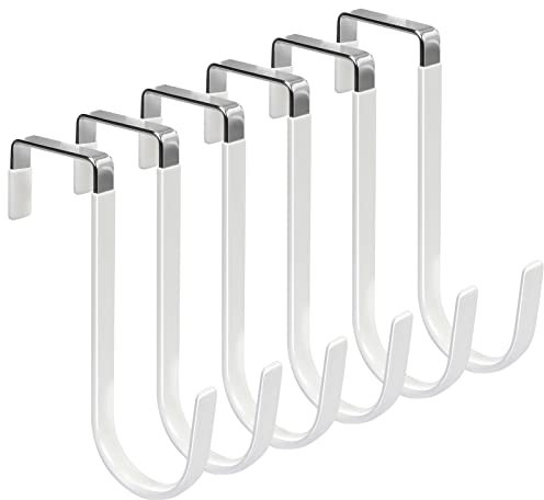 FYY 6PCS Over The Door Hooks, Door Hangers Hooks with Rubber Prevent Scratches Heavy Duty Organizer Hooks for Living Room, Bathroom, Bedroom, Kitchen Hanging Clothes, Towels, Hats, Coats, Bags White