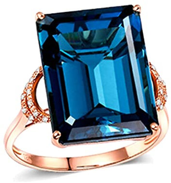 Bague Eternity en or rose 18 carats rectangulaire pour femme bleu topaze clair diamant 3,53 ct bague pour femme, Métal, or rose, Topaze Diamant