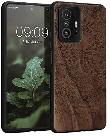 kwmobile Hülle kompatibel mit Xiaomi 11T / 11T Pro Hülle - Holz Case - Handy Cover - TPU Handyhülle in Dunkelbraun Indische Sonne