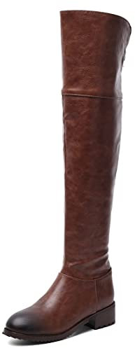 Pelle PU Alla moda Confortevole Carino Stivali sopra il ginocchio Per le donne Tacco a spillo Punta Scarpe da ragazza Marrone 37 EU