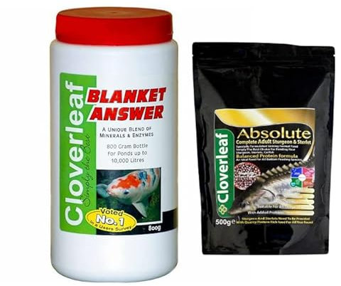 800g Cloverleaf Blanket Answer Koi Fish Pond Blanketweed Algae Treatment & Koi Sturgeon Sterlet Sinking Pellet Food - 500g Juvenile 2mm 54% Protein