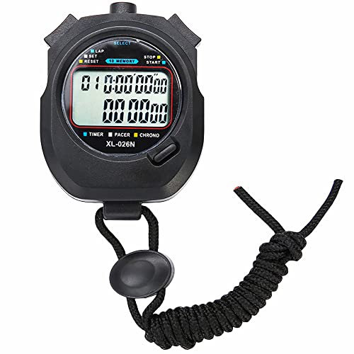 VOANZO Chronomètre de Sport avec minuteur de précision 1/100 Secondes 10 mémoires Grand écran pour la Natation, la Course à Pied, l'entraînement Sportif