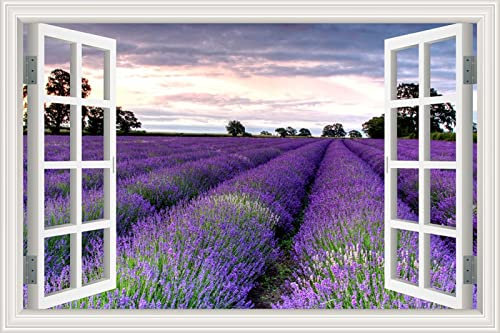 MUMUWUSG Vinyl 3D Wandaufkleber 70X50Cm Himmel Lila Lavendel Landschaft 3D Wandillusion Wandbild - Fototapete - Poster Xxl - Fensterblick - Vlies Leinwand - Panorama Bilder - Dekoration