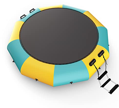 Giantex Aufblasbares Wasser-Trampolin, schwimmendes Rebounder-Trampolin mit 500 W Gebläse und 3-stufiger Seilleiter, Kinder und Erwachsene, Freizeit-Wassertrampolin für Pool, See, Wasserpark