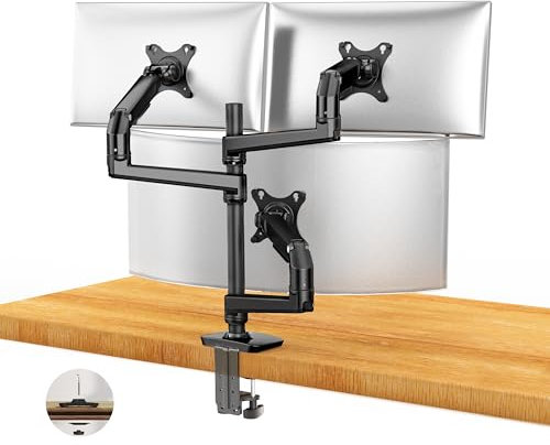 Ergounion Monitor Halterung 3 Monitore für 13-40 Zoll Flach & Curved Bildschirm, Einstellbare VESA Tischhalterung für 3 Monitore Höhenverstellbar, 11 kg pro Arm, 75x75 und 100x100 mm, Schwarz