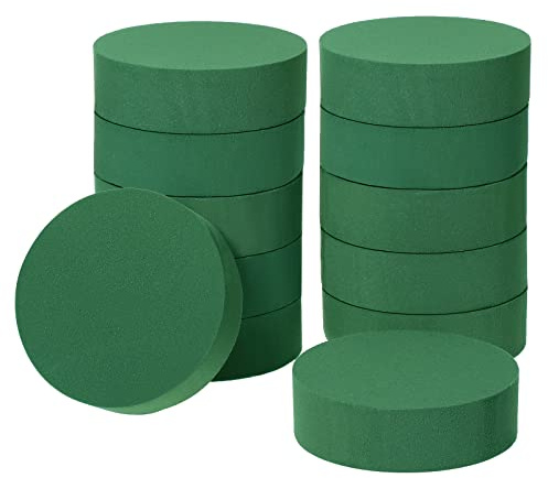Maitys 12 Pieces Round Floral Foam Wet Green Flower Foam DIY Flower Arrangement Kit for Aisle Wedding Party Decoration(5 x 5 x 1.57 Inches)