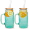 ANOTION Mason Jar with Handle - Colorful Drinking Glasses Colored Glass Cups with Lids and Straws Iced Coffee Set of 2