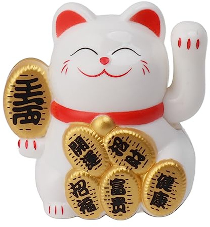 Mumusuki Winkekatze, Solarbetriebene Niedliche Glückskatze Maneki Neko Winkearm für Glück und Reichtum, Neko Winke Katze Chinesische für die Dekoration, Glücksbringer, Geschenke (Weiss)