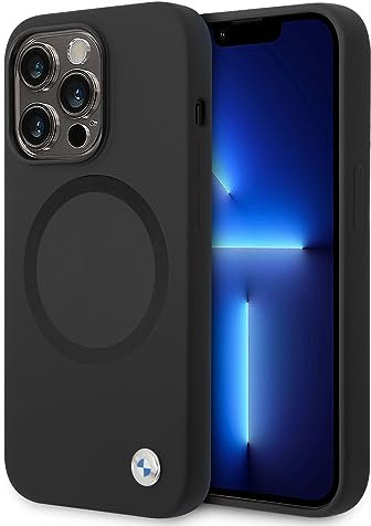 BMW – Kompatibel mit MAGSAFE Liquid Silicone Hard Case Metal Logo und UV Lack Ring – Schwarz