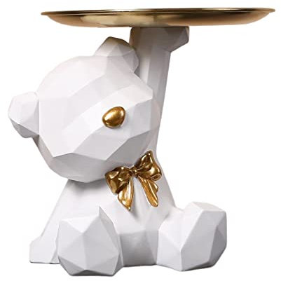 Starnearby Statua Orso Geometrico con Vassoio, Svuotatasche da Ingresso Design, Vassoio Portachiavi Ingresso, Ciotola per Chiavi, Statuetta con Vassoio Figurina Orso, Scultura Portaoggetti