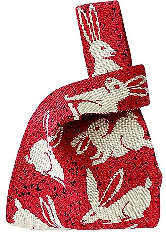 Anopo Damen Geknotete Gewebte Tasche Klein Gehäkelt Handtaschen Niedlich Ästhetisch Blume Portemonnaie Handgelenk Tasche Gestrickt Mode Tragetasche Kaninchen