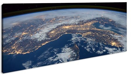Sicht aus der ISS auf die Erde Panorama 120x60 cm als Leinwandbild, Motiv fertig gerahmt auf Echtholzrahmen, Hochwertiger Digitaldruck mit Rahmen