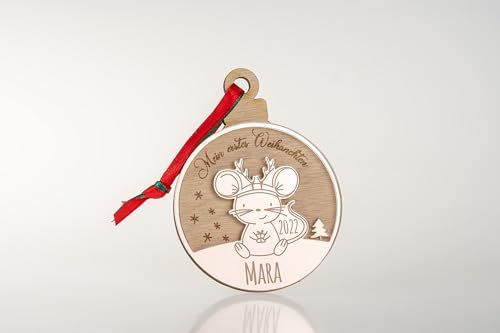Mein erstes Weihnachten Anhänger personalisiert | Weihnachtskugel Maus | Weihnachtsanhänger | Weihnachtsdeko | Christbaumschmuck
