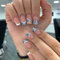 24pcs Medium Square False Nails French White Tip Stick-on Glitter Blue Heart Press-on Removable Glue-on Full Cover Fake Nail Art Accessories for Women Girls
