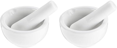 Küchenprofi Mörser mit Stößel klein, Porzellan, Spülmaschinenfest, Ø 7 cm, Innenseite und Stößelende angeraut, Zerkleinerer für Kerne, Gewürze, Nüsse, Pfeffer oder Kräuter (Packung mit 2)